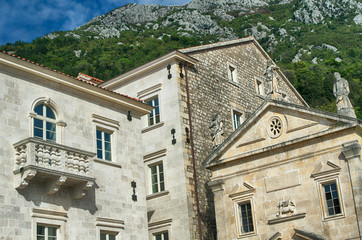 Saint Marks Church in Perast, Montenegro. (plate text translate: A pair of piety fellow brothers, we all love this temple from the year 1750)