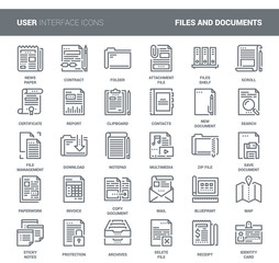 Files and documents flat line icons