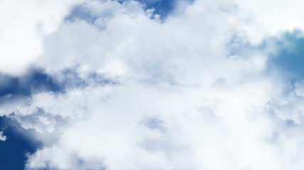 Flying through clouds. Computer graphic. 3D rendering