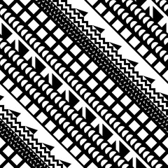 Seamless geometric pattern. Repeating ethnic ornamental design. Zigzag and stripe shapes line. Modern black and white texture