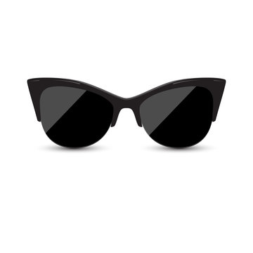 Fashionable female black glasses kitty with oval glasses on a white background. Vector illustration.