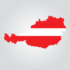 Map of Austria with an official flag. Austria flag on map of country on white background.