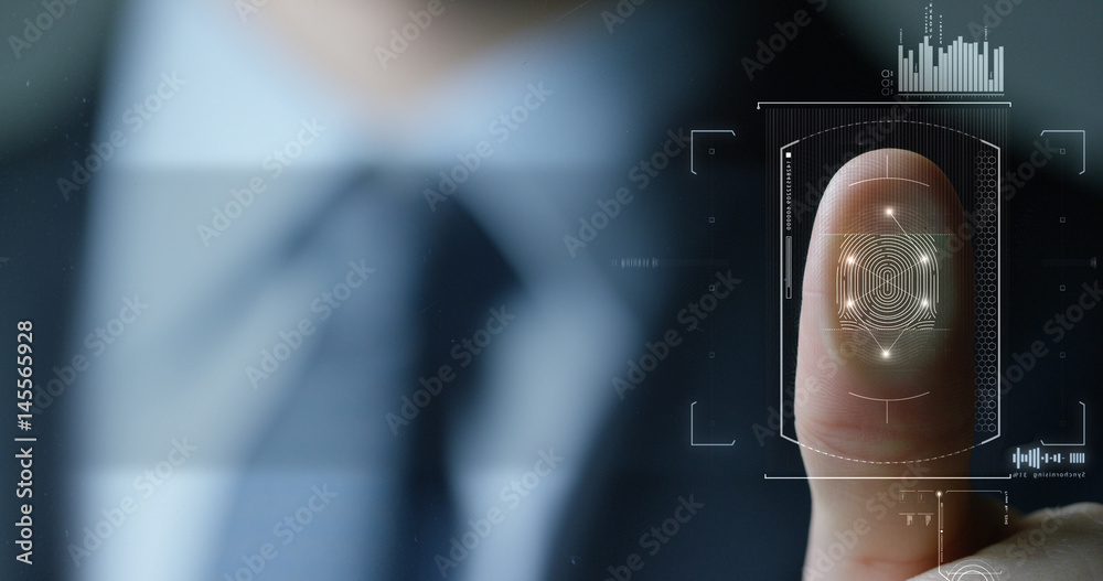 Fototapete businessman scan fingerprint biometric identity and approval. concept of the future of security and 