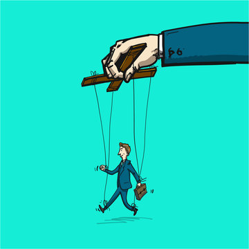 businessman on strings like marionette - conceptual vector illustration of leadership or manipulation