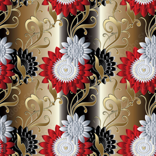 "Floral seamless pattern. Gold striped flourish background wallpaper