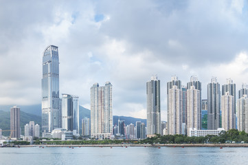 Fototapeta na wymiar Panorama view of Harbor of Hong Kong City