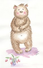 Cute teddy bear with flowers