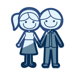 Obraz na płótnie Canvas blue silhouette caricature boy with formal suit and girl pigtails hairstyle with taken hands vector illustration