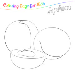 Yummy apricot for coloring in imple cartoon style. Page for art coloring book for kids. Vector illustration