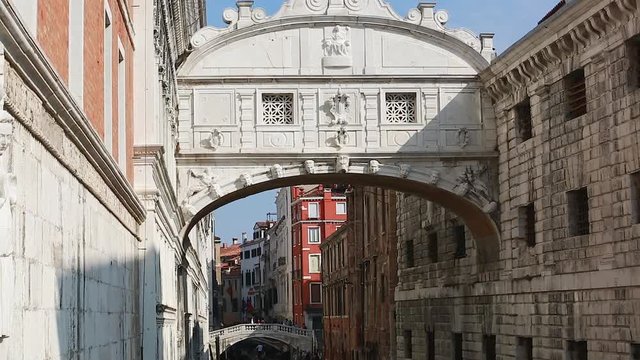 Boat Passing Under Bridge of Sighs in Venice, Italy - Video HD
