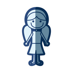 blue silhouette of caricature girl with pigtails hairstyle vector illustration