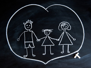 Happy family, child's drawing with chalk