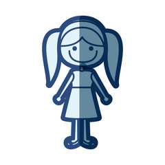 blue silhouette of caricature girl with pigtails hairstyle and skirt with blouse vector illustration