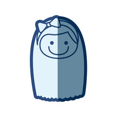 blue silhouette of caricature front face girl with long hair and bow lace vector illustration