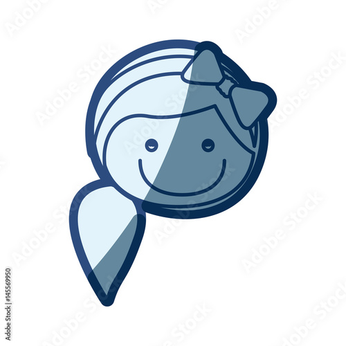 Blue Silhouette Of Caricature Front Face Girl With Side Ponytail