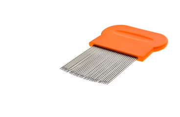 Lice comb for home removing lice treatment isolated on white.