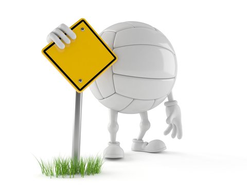Volleyball character with blank road sign