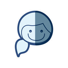 blue silhouette of caricature front face girl with ponytail hair vector illustration