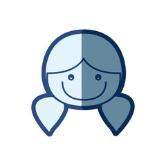 blue silhouette of caricature front face girl with pigtails hairstyle vector illustration