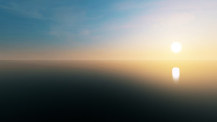 Sea or Ocean Landscape with Clouds at Sunset. 3D Rendering