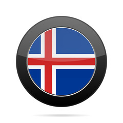 Obraz premium Flag of Iceland. Shiny black round button.