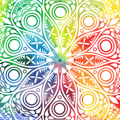 Flower mandala design in oriental style. Watercolor texture and splash.