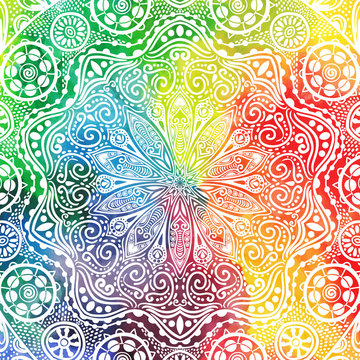 Flower mandala design in oriental style. Watercolor texture and splash.