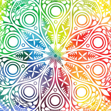 Flower mandala design in oriental style. Watercolor texture and splash.