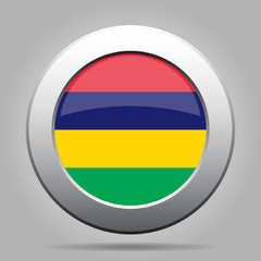 Flag of Mauritius. Shiny metal gray round button.