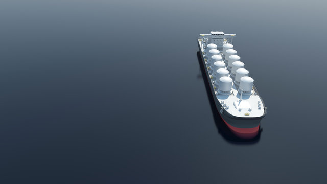 Aerial View of Oil Tanker Ship Sailing Across the Ocean. 3D Rendering