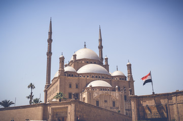 Fototapeta na wymiar muhammad ali mosque with view of egyptian flag