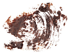 Stain of oil brown paint on white background