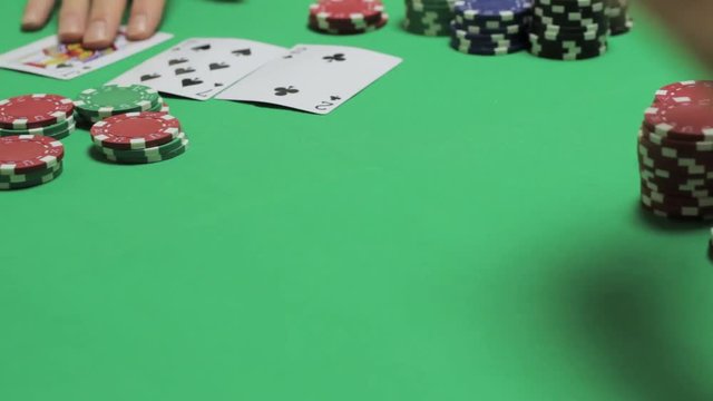 The distribution of playing cards in an underground casino, poker game