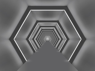 Naklejka premium Futuristic illuminated hexagon shaped passage.