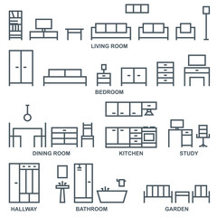 Vector furniture outline icons 1