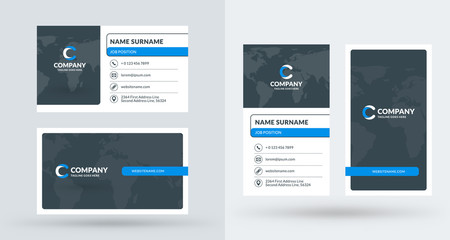 Double-sided creative business card template. Portrait and landscape orientation. Horizontal and vertical layout. Vector illustration