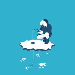 flat illustration of winter fishing