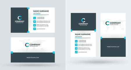 Double-sided creative business card template. Portrait and landscape orientation. Horizontal and vertical layout. Vector illustration