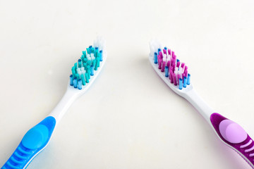 toothbrushes on white background