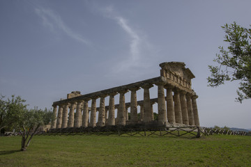 Fototapeta na wymiar The temple of athena or temple of ceres at the ancient Greek city of Paestum, Italy