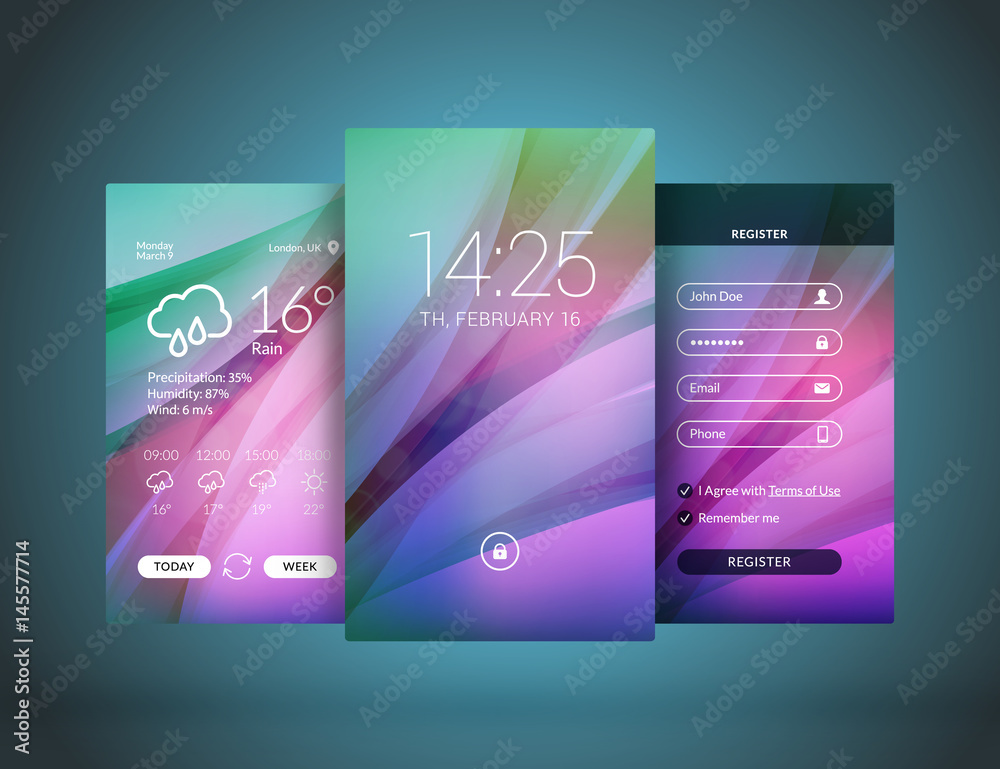 Wall mural mobile interface wallpaper design. set of abstract vector backgrounds. modern smartphone application