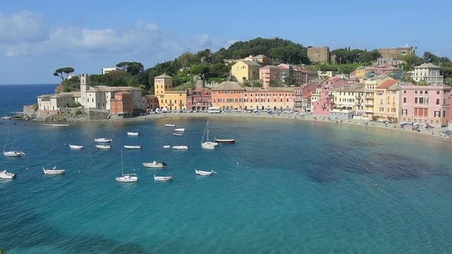 The panoramic view of the Baia del Silenzio in Sestri Levante, Italy
