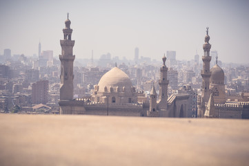 skyline of old buildings with view of mosque at cairo , egypt
