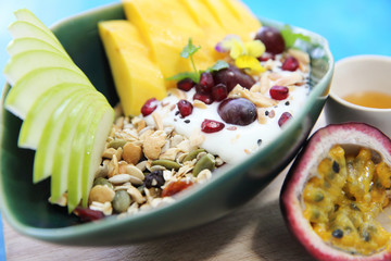 cereal and yogurt with fruits