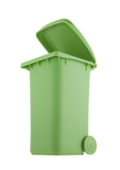 Green recycle bin isolated on white background with clipping path