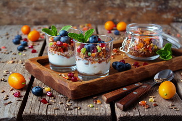 Homemade granola with yogurt for Breakfast