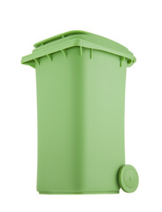 Green recycle bin isolated on white background with clipping path