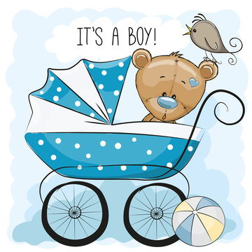 Greeting Card Its A Boy With Baby Carriage