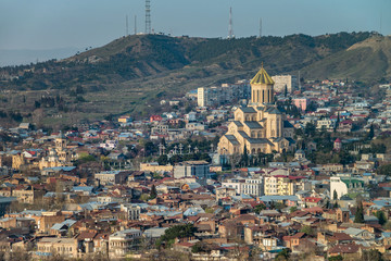 Fototapeta na wymiar TBILISI, GEORGIA Panorama view on centre of Tbilisi city.