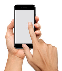 Hand hold and Touch on Curve Screen Smartphone on white background